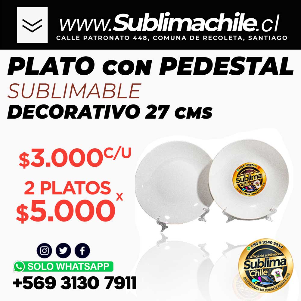 Plato Blanco Decorativo Sublimable 27 cm