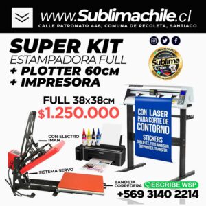 Kit del Sublimador N°8 - Estampadora Semiautomática 38x38cm + Impresora (incluye tinta y papel) + Plotter de Corte Profesional 60cm