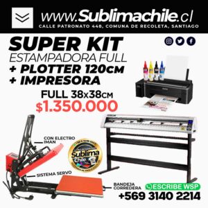 Kit del Sublimador N°10 - Estampadora Semiautomática 38x38cm + Impresora (incluye tinta y papel) + Plotter de Corte Profesional 120cm