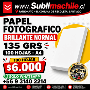Papel Fotográfico Glossy 135g. tamaño A4 - 100 hojas
