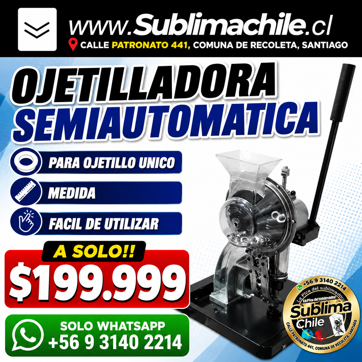 Ojetilladora Semiautomática para Ojetillo Único