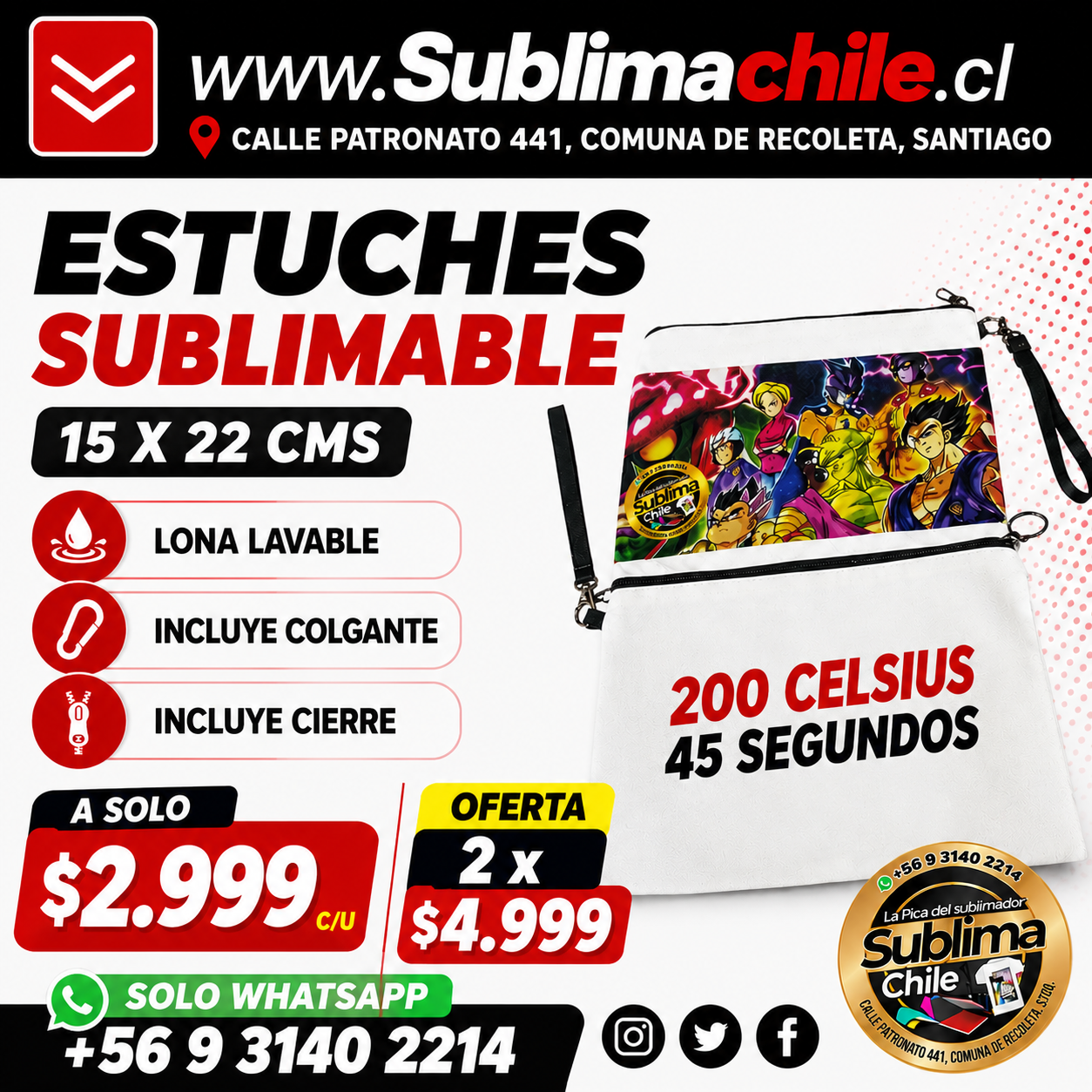 Estuche de Lona Sublimable 15x22 cm