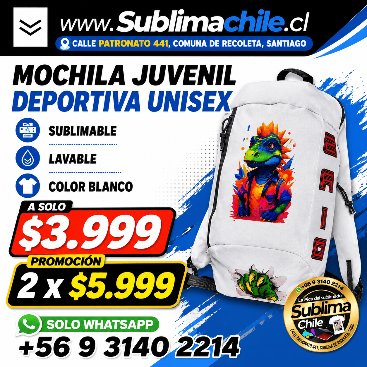 Mochila Deportiva Sublimable Blanca