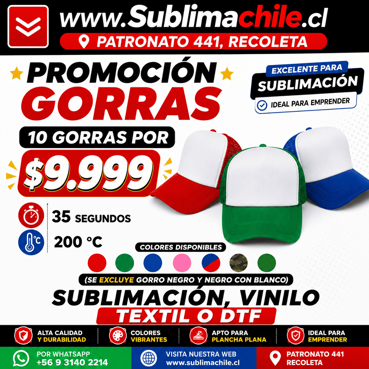 Jockey con Malla Sublimable - Pack 10 Unidades Colores Surtidos