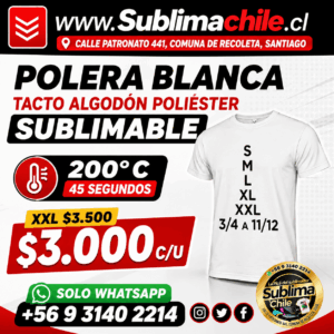Polera Sublimable Tacto Algodón Blanca