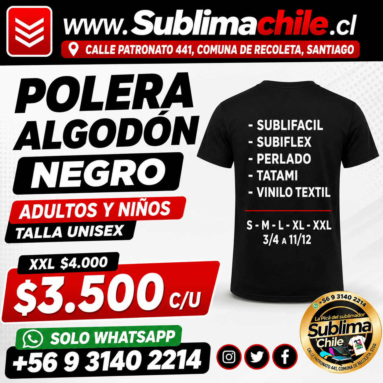 Polera Algodón Negra