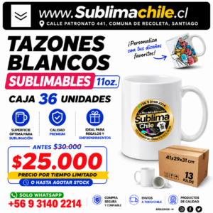 Tazones Blancos 11oz para Sublimar 36 unidades