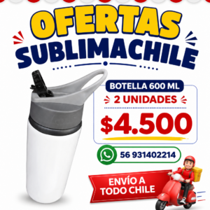 Botella Sublimable 600 ml con Bombilla Retráctil