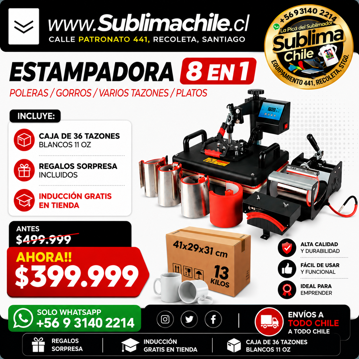 Máquina Estampadora 8 en 1 para Sublimar 29x38 cm