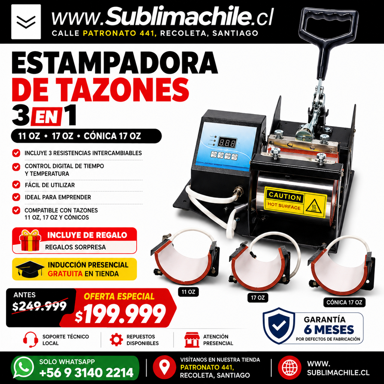Máquina Estampadora de Tazones 3 en 1 para Sublimación