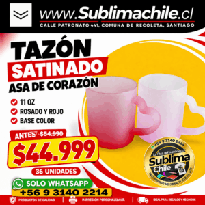 Tazones Satinados Asa Corazón para Sublimar 11 oz - Caja 36 Unidades