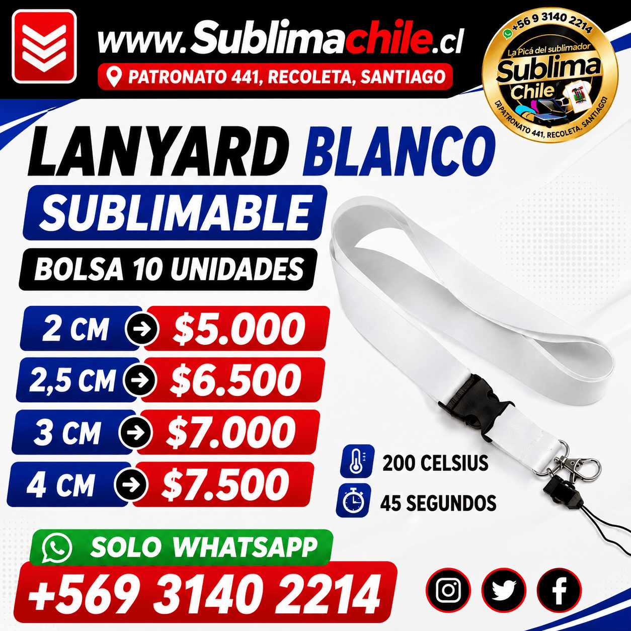 Lanyard Sublimable 2.5 cm de ancho