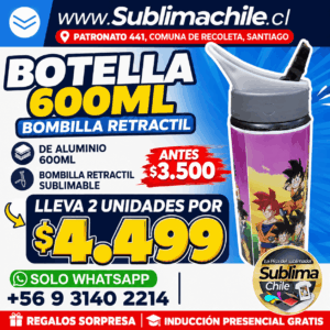 Botella Aluminio Bombilla retráctil 600ml