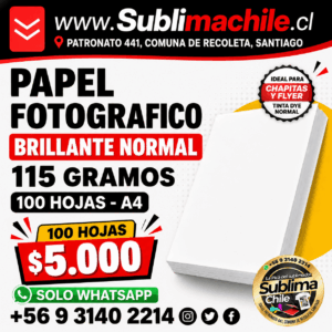 Papel Fotográfico Glossy 115g. tamaño A4 - 100 hojas