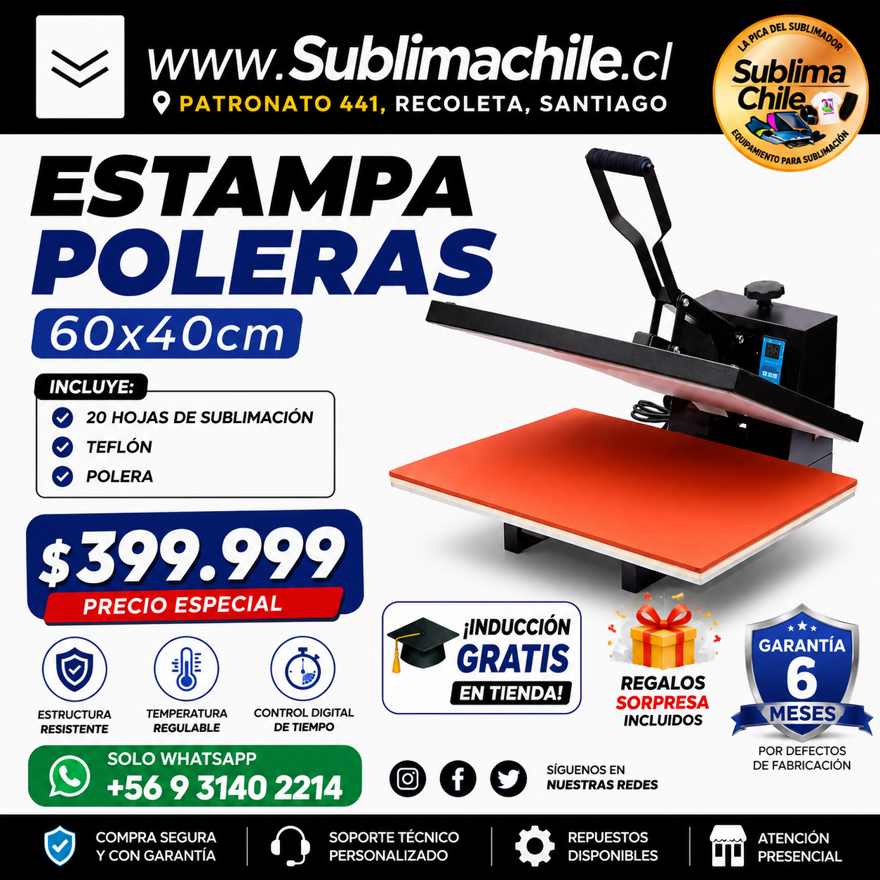Maquina Estampadora de Poleras 60x40 cm