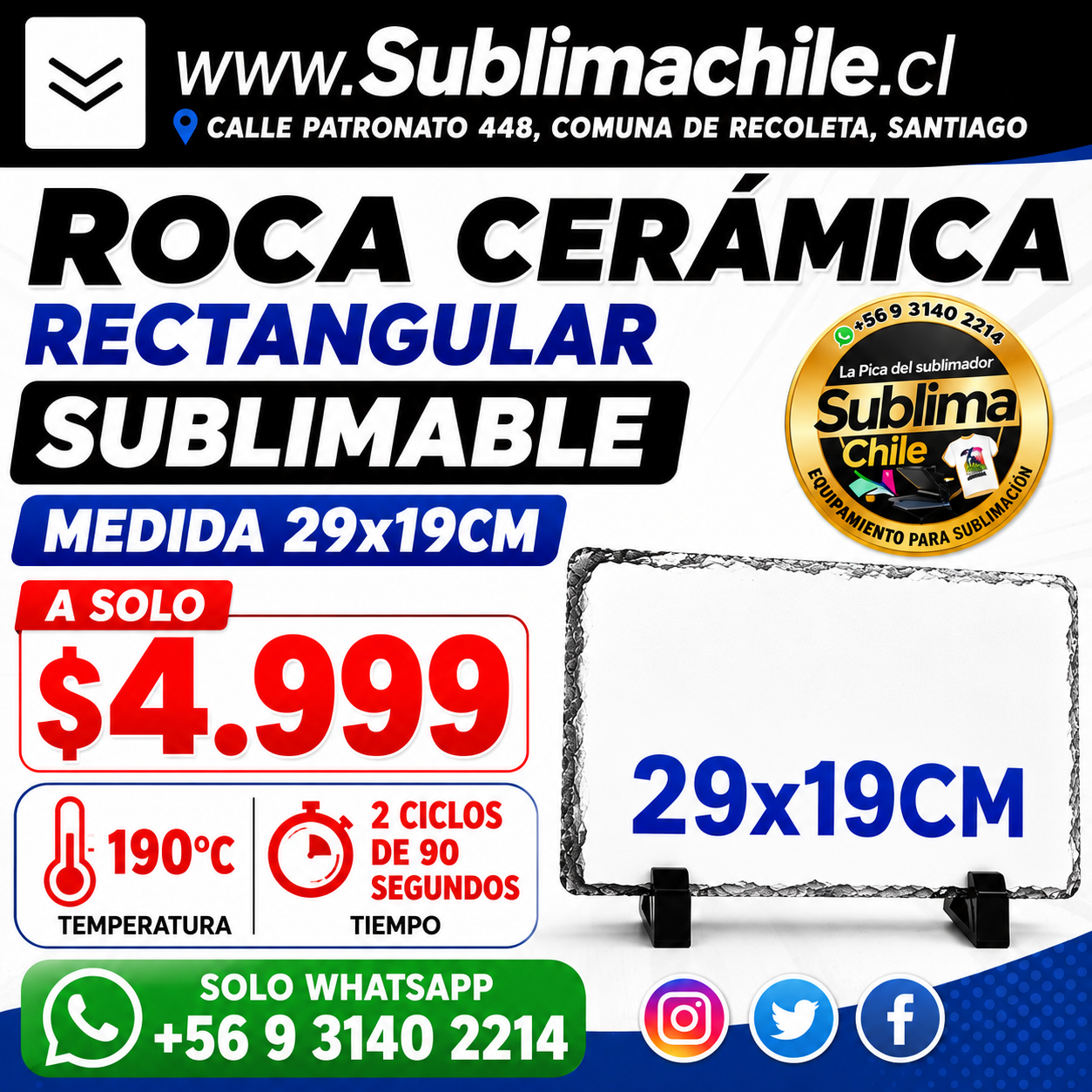 Roca rectangular Sublimable 19x29 cm