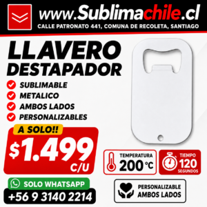 Llavero Destapador Sublimable 3.5x7 cm Doble Cara