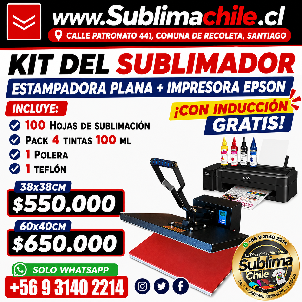 Kit Sublimador Plancha Plana + Impresora EPSON