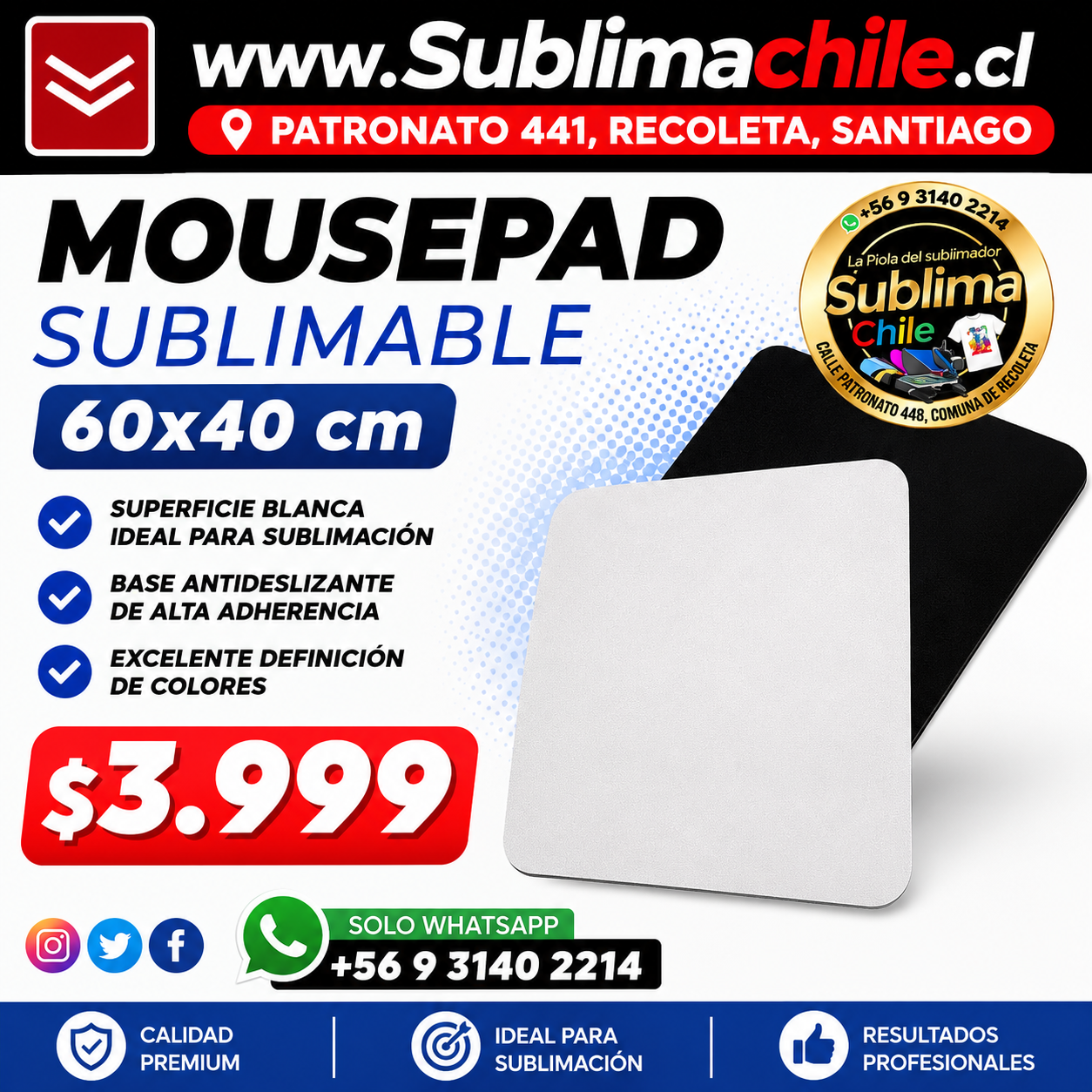 Mousepad Sublimable 60x40 cm