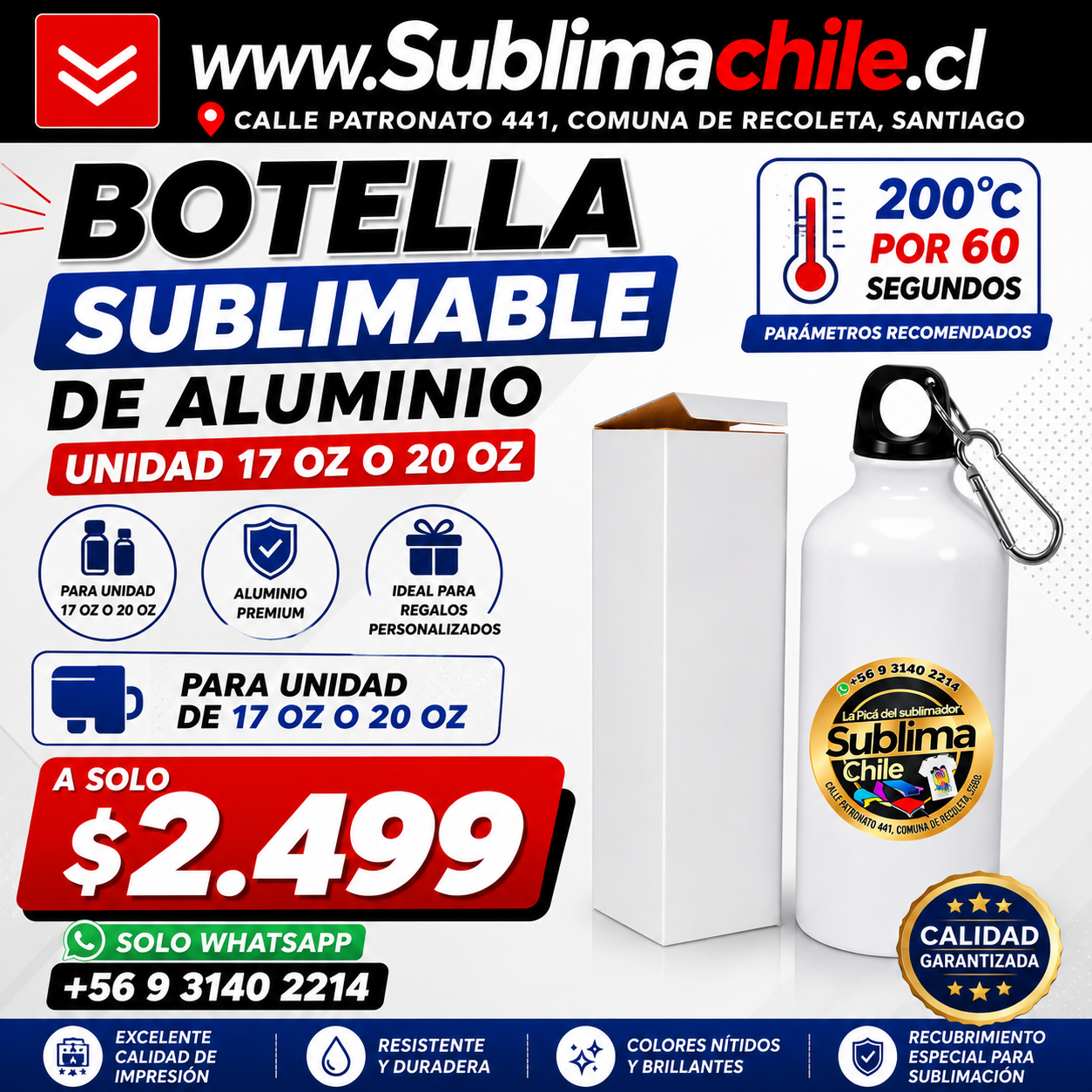 Botella de Aluminio Sublimable 600 ml