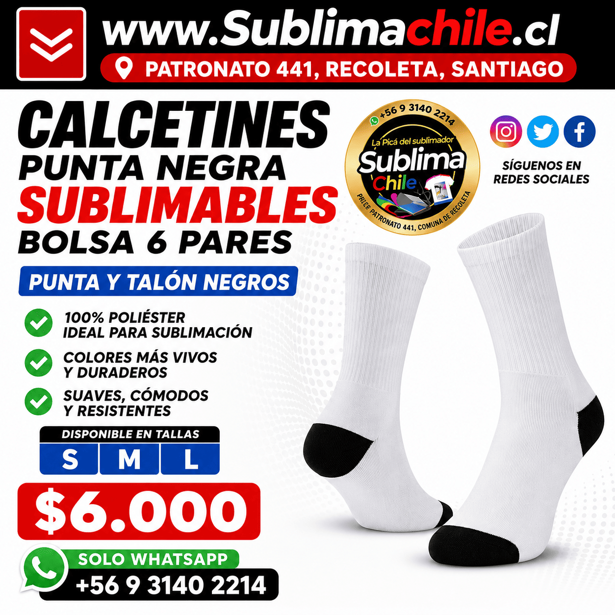 Calcetines Largos Para Sublimar 6 Pares + 500 plantillas Gratis