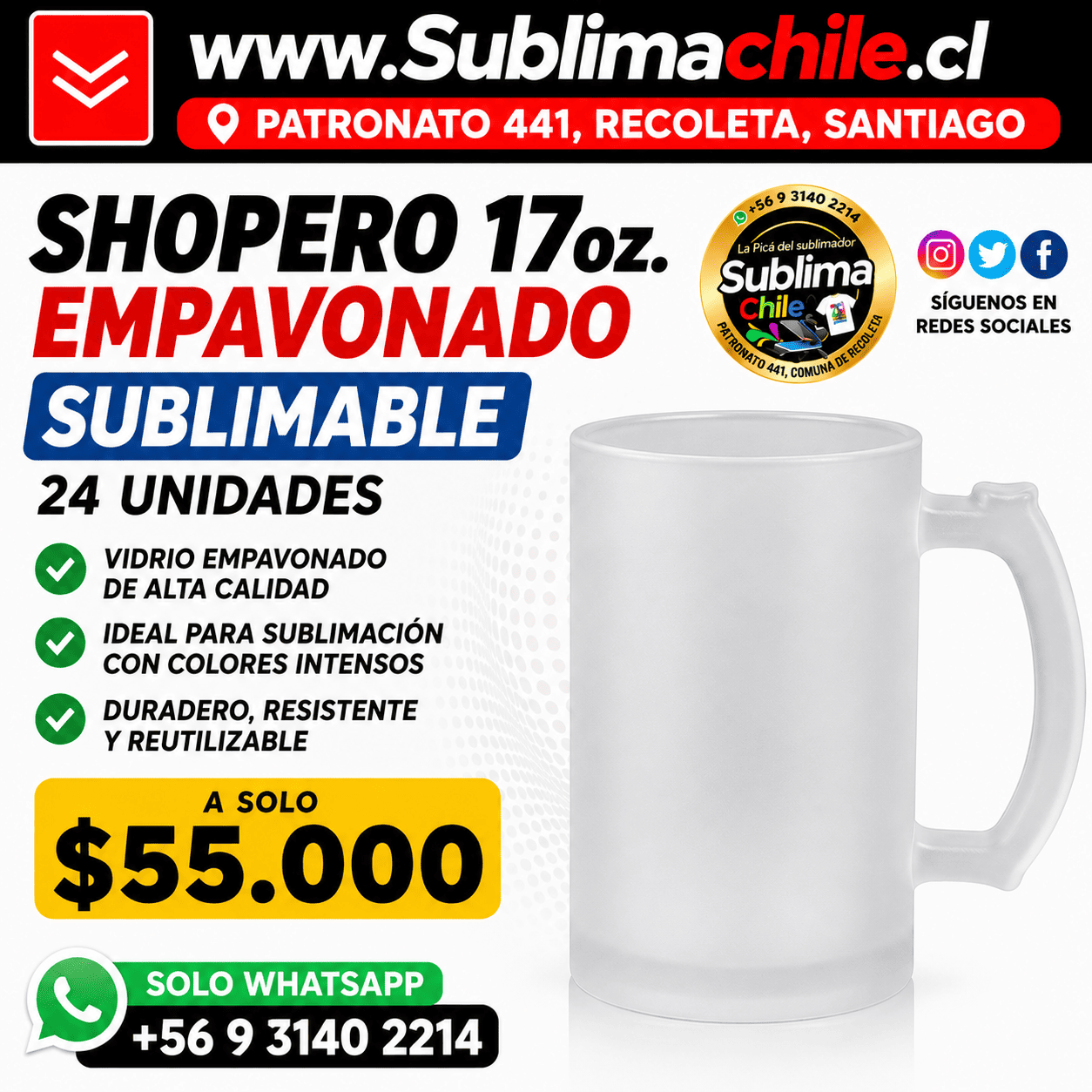 Shoperos Empavonados para Sublimar 17oz 24 Unidades
