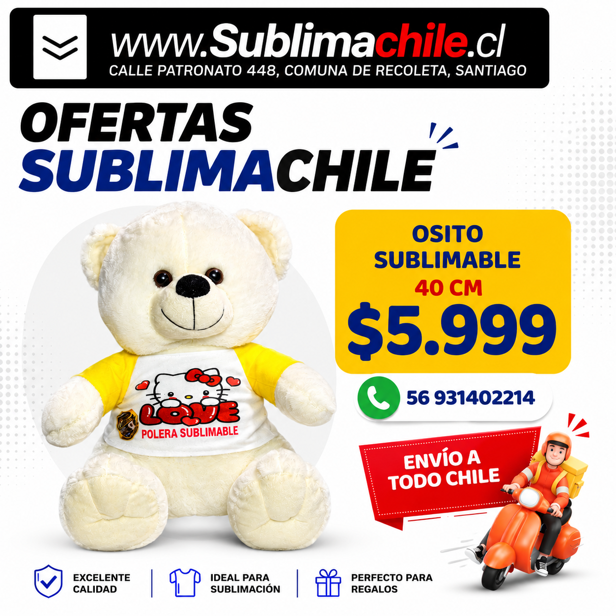 Osito Sublimable de Peluche 40 cm