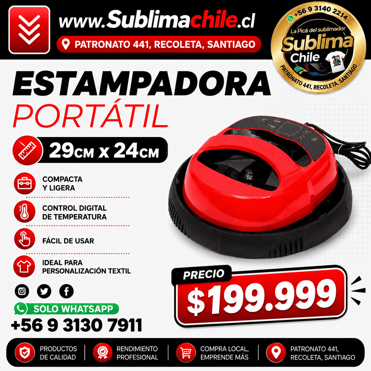 Estampadora Portátil 29x24 cm – Compacta, Digital y Fácil de Usar