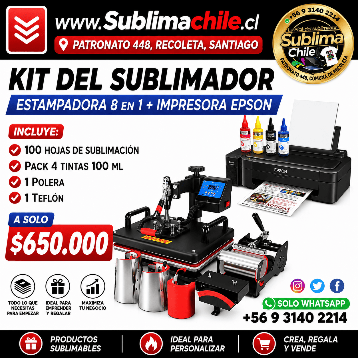 Kit del Sublimador 3 Impresora + Estampadora 8 en 1