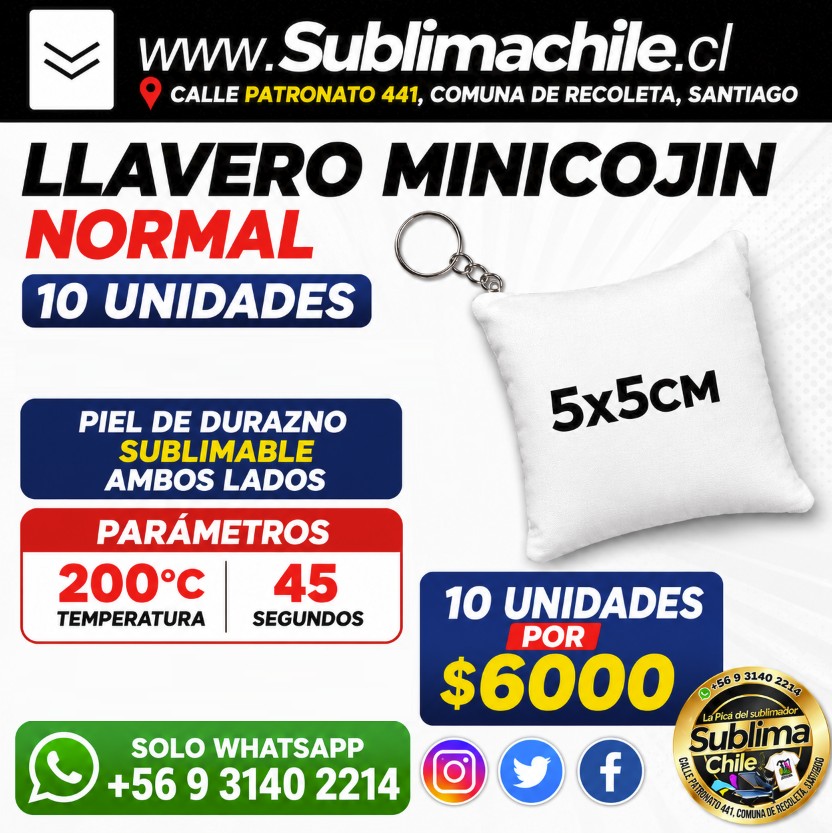 Llavero Mini Cojín Sublimable - 10 und.