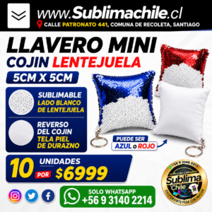 Llavero Mini Cojín Lentejuela Sublimable 5x5 cm - Pack 10 Unidades