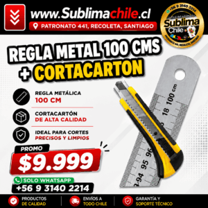 Regla Metálica 100 cm + Cortacartón para Corte y Manualidades