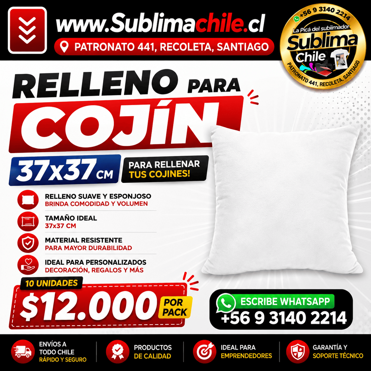 Relleno para Cojín 37x37 cm Pack 10 Unidades