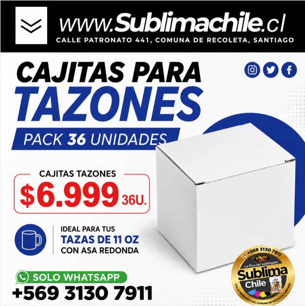 Cajitas para Tazones 11 oz Pack 36 Unidades | Cajas para Tazas Sublimadas | Sublimachile