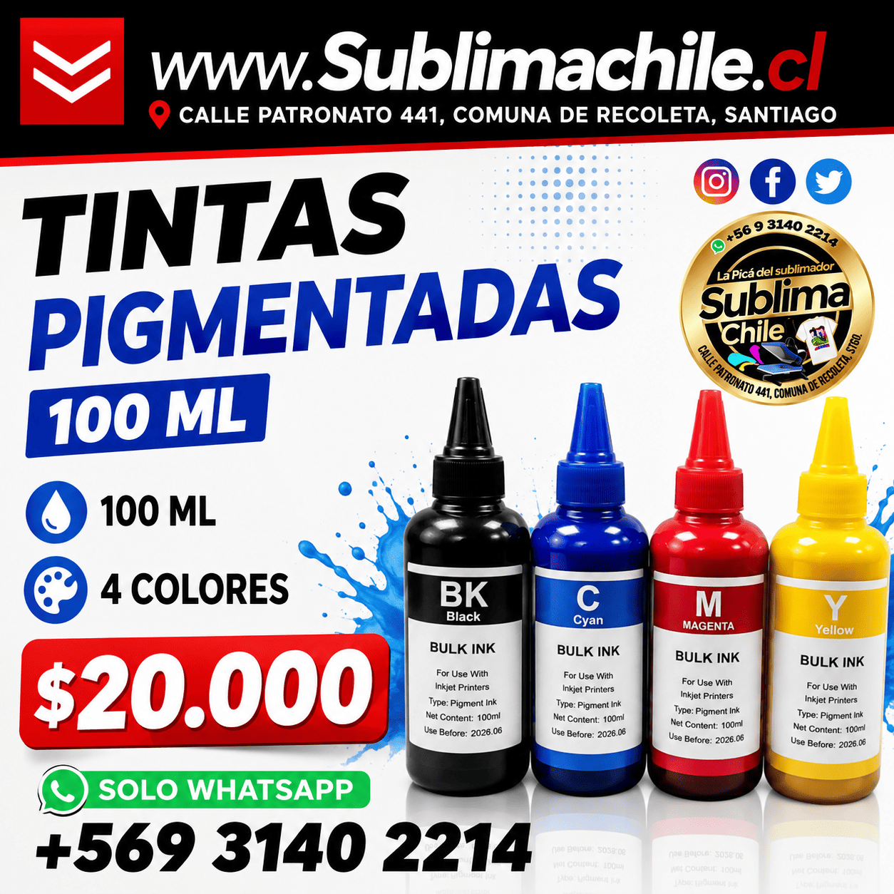 Pack Tinta Pigmentada 4 colores 100ml