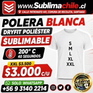Polera DryFit 100% poliéster para Sublimar