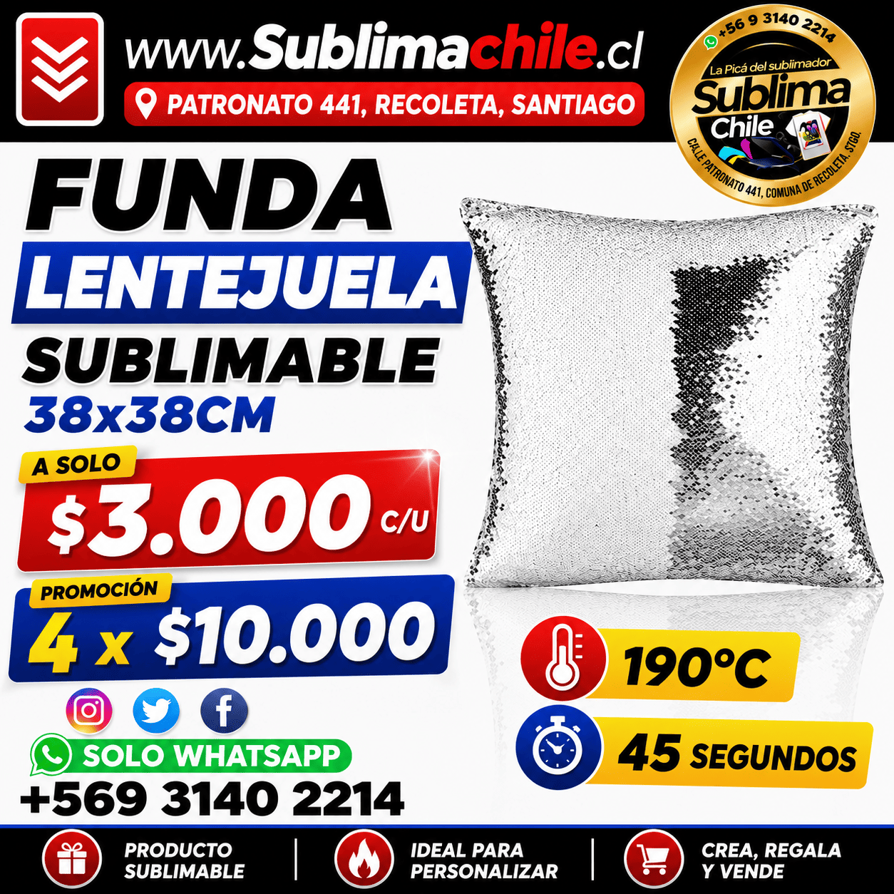 Funda Lentejuelas Sublimable 40x40 cm