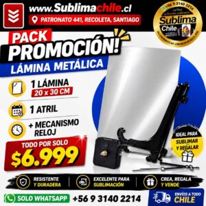 Pack Promoción Lámina Metálica 20 x 30 cm + Atril + Mecanismo Reloj