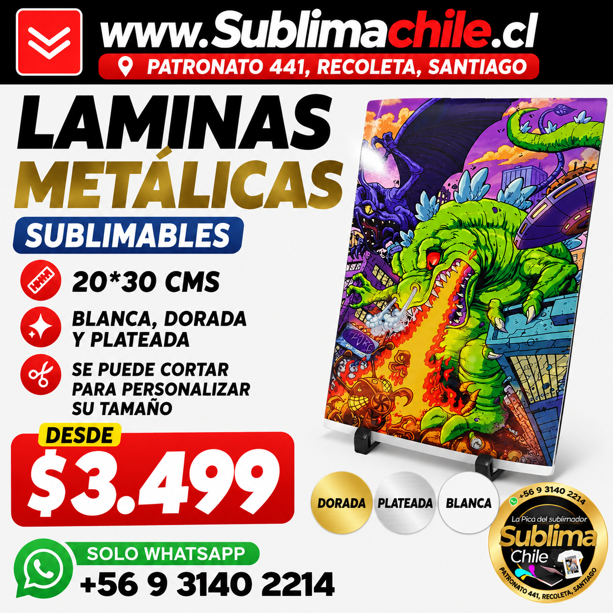 Lamina de Aluminio Sublimable 20x30 cm