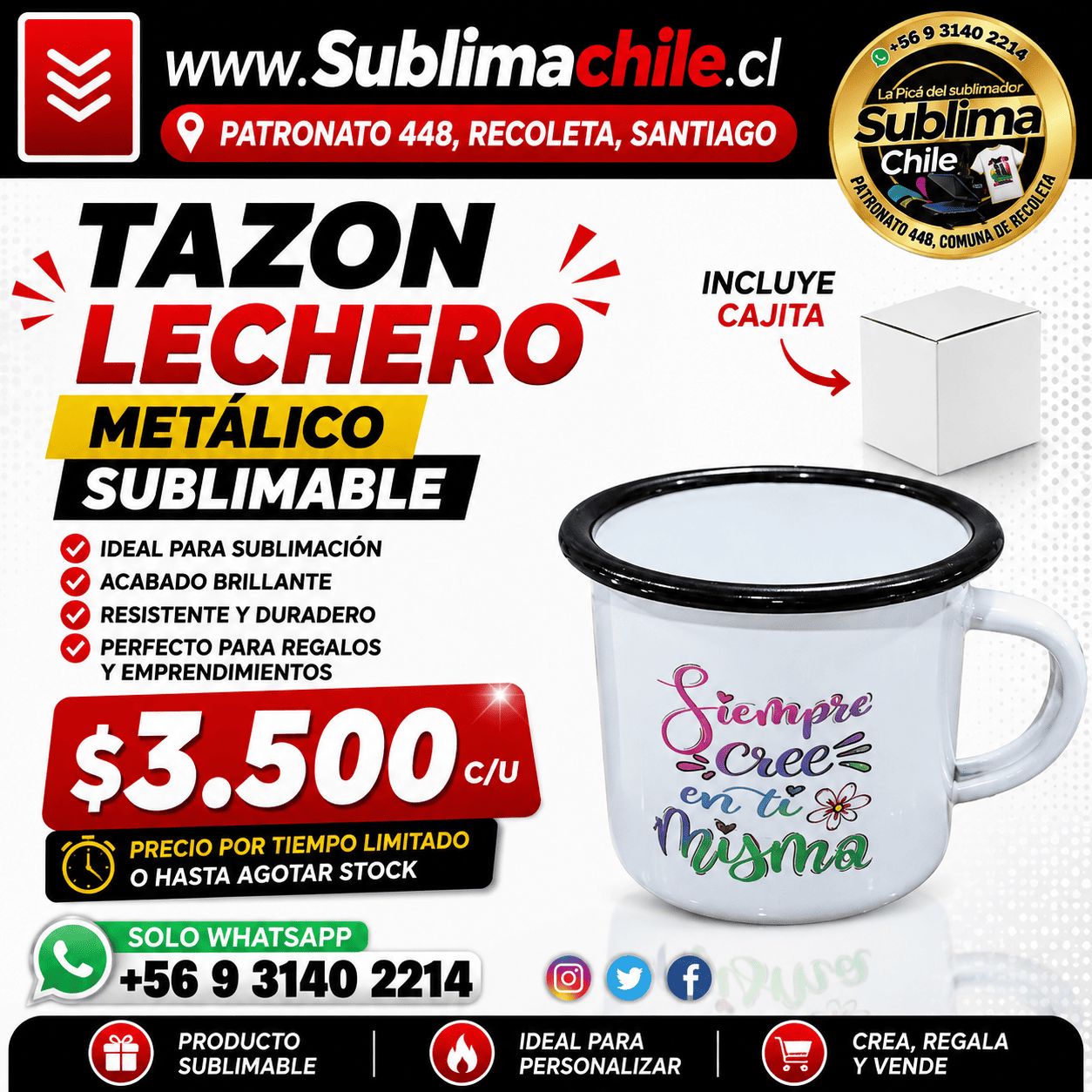 Tazón Lechero Enlozado Sublimable