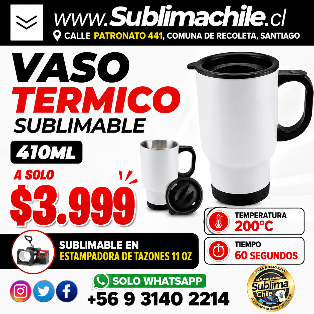 Mug Térmico Sublimable de 410 ml