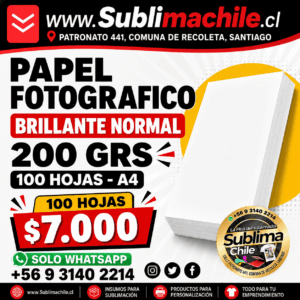 Papel Fotográfico Glossy 200 g. tamaño A4 - 100 hojas