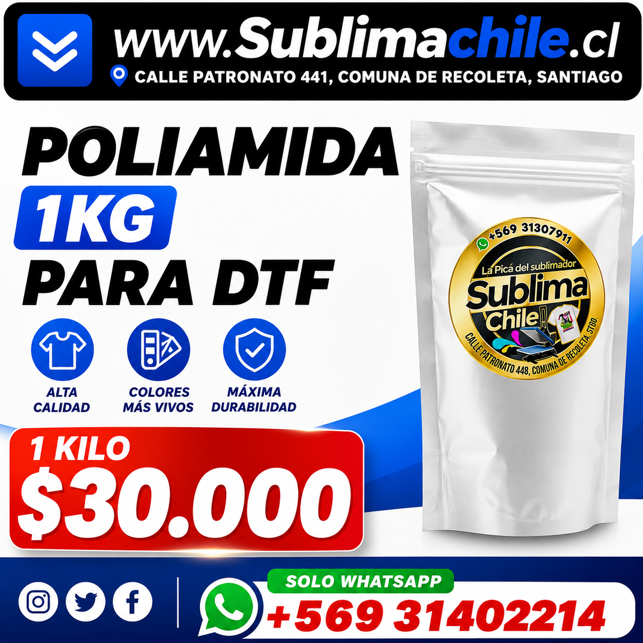 Poliamida 1 kg para DTF y Sublimación