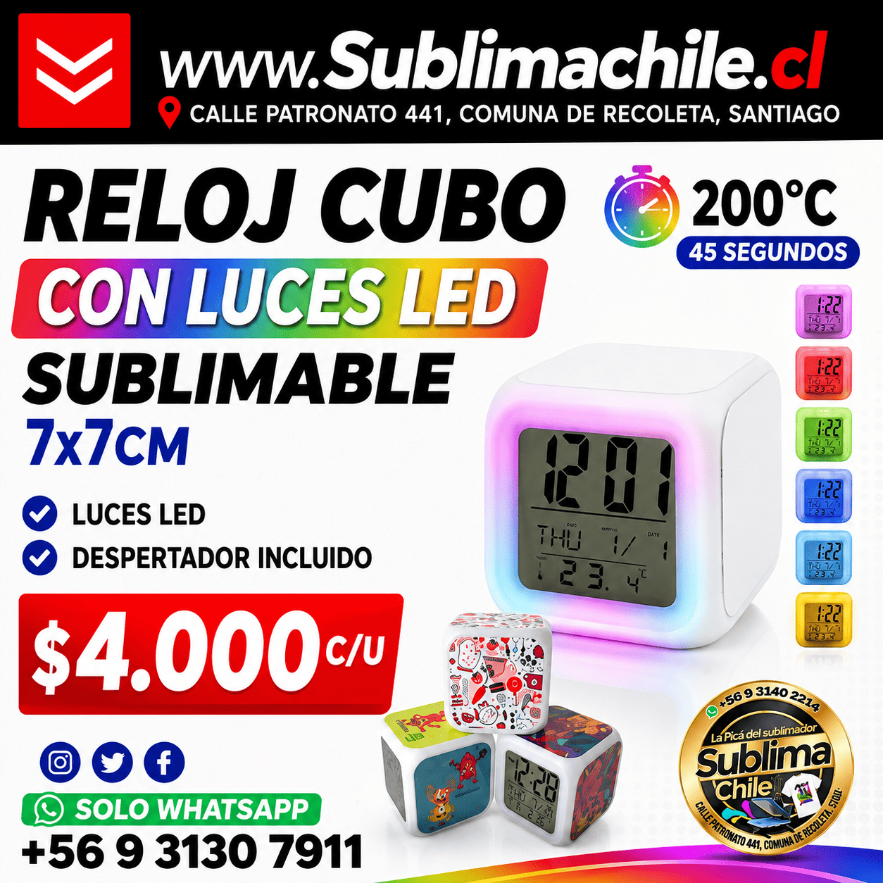 Reloj Cubo Sublimable 7x7 cm