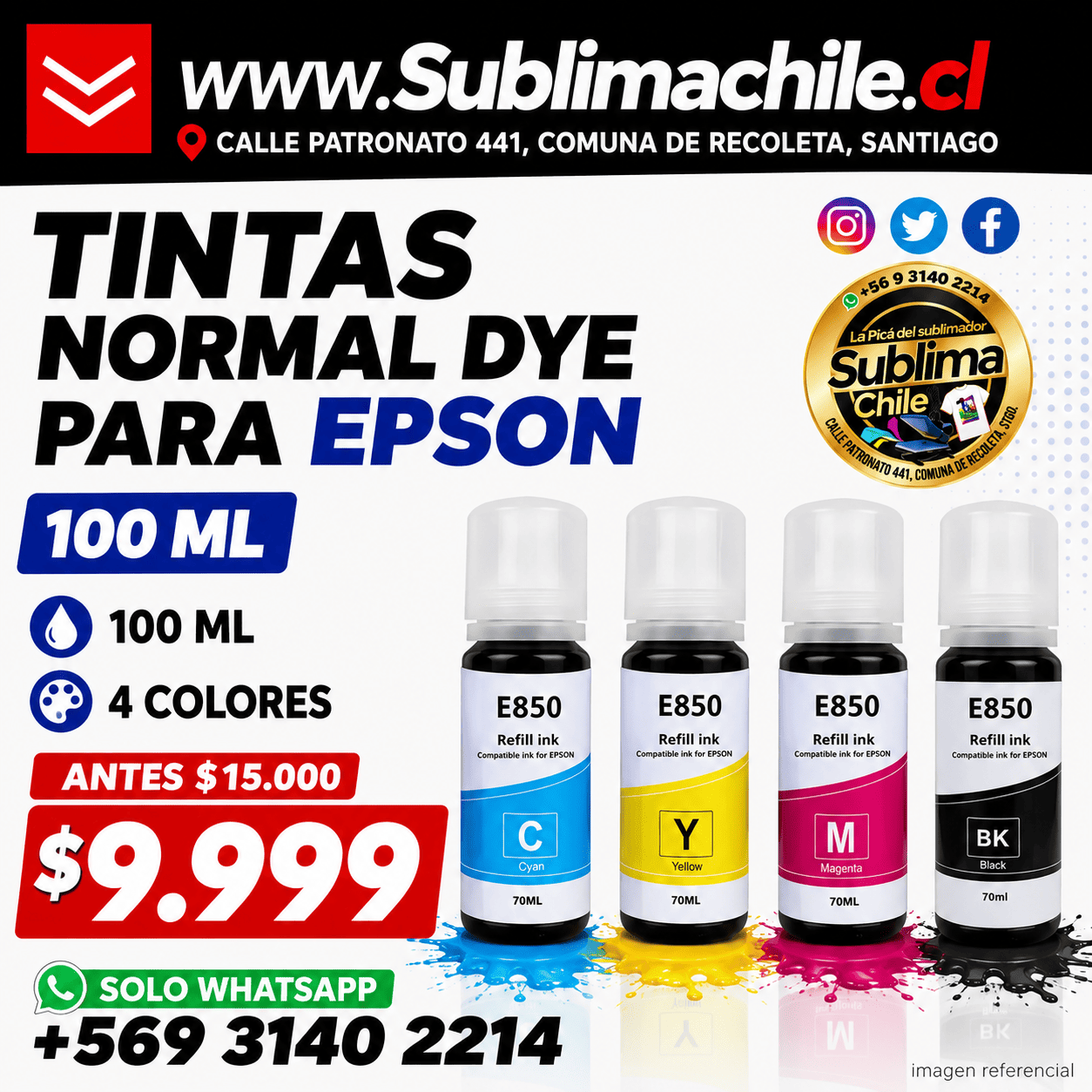 Tinta Alternativa Epson Dye 100 ml